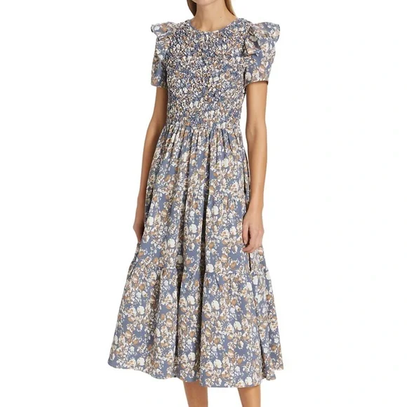 knee length dresses for ladies Baltic Born Womens June Smocked Midi Dress | Blue